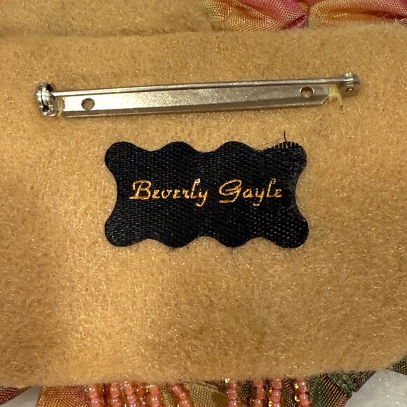 Handcrafted Beverly Gayle Floral Brooch Pin With Beaded Accent - Picture 5 of 7